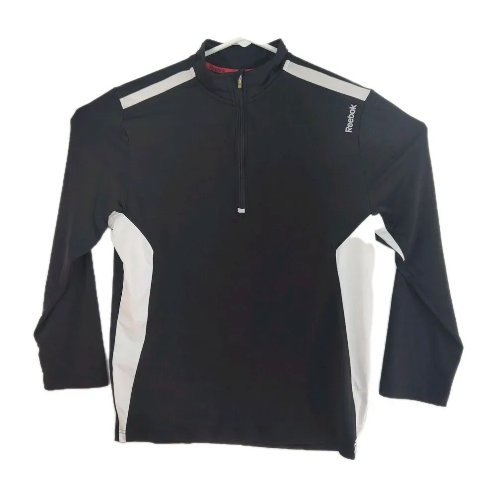 Reebok women's full-zip jacket, Medium, long sleeves, black w/ white accents VGC